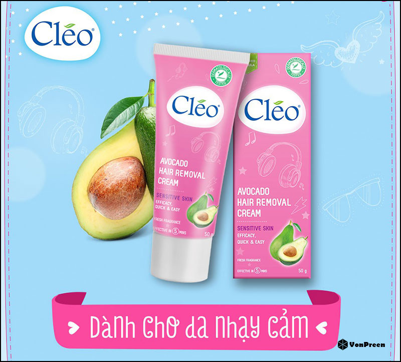 Kem tẩy lông cho da nhạy cảm Cleo Avocado Hair Removal Cream Sensitive Skin - 25g